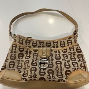 Etienne Aigner Brown and Tan Logo Shoulder Bag